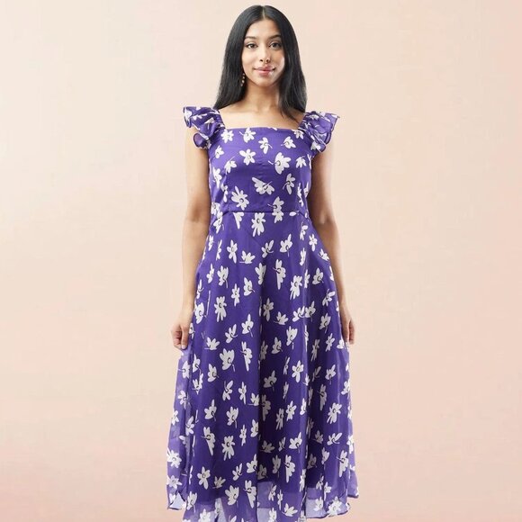 Purple Floral Chiffon Ankle-Length Dress | Muvvas Boutique - Picture 2 of 5